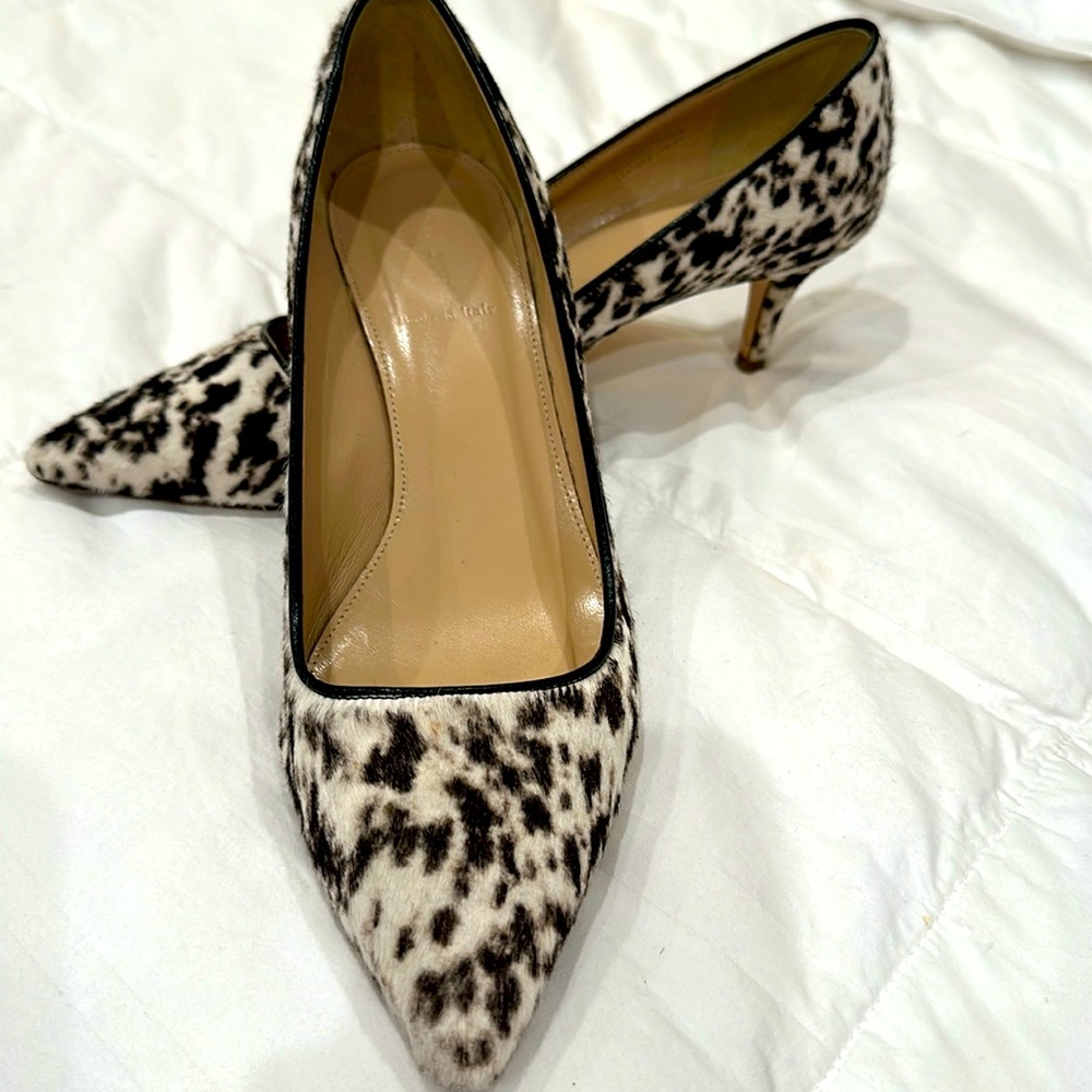 Beautiful kitten heels from JCrew.  Size 81/2. Hair calf/ with leather trim.